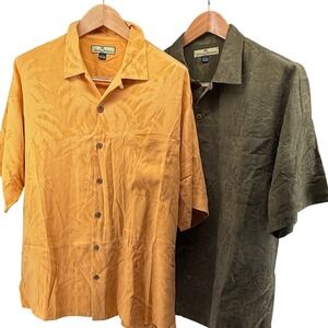 Set of 2 Tommy Bahama Mens Silk Aloha Shirt Palm Tree Print Short Sleeve
